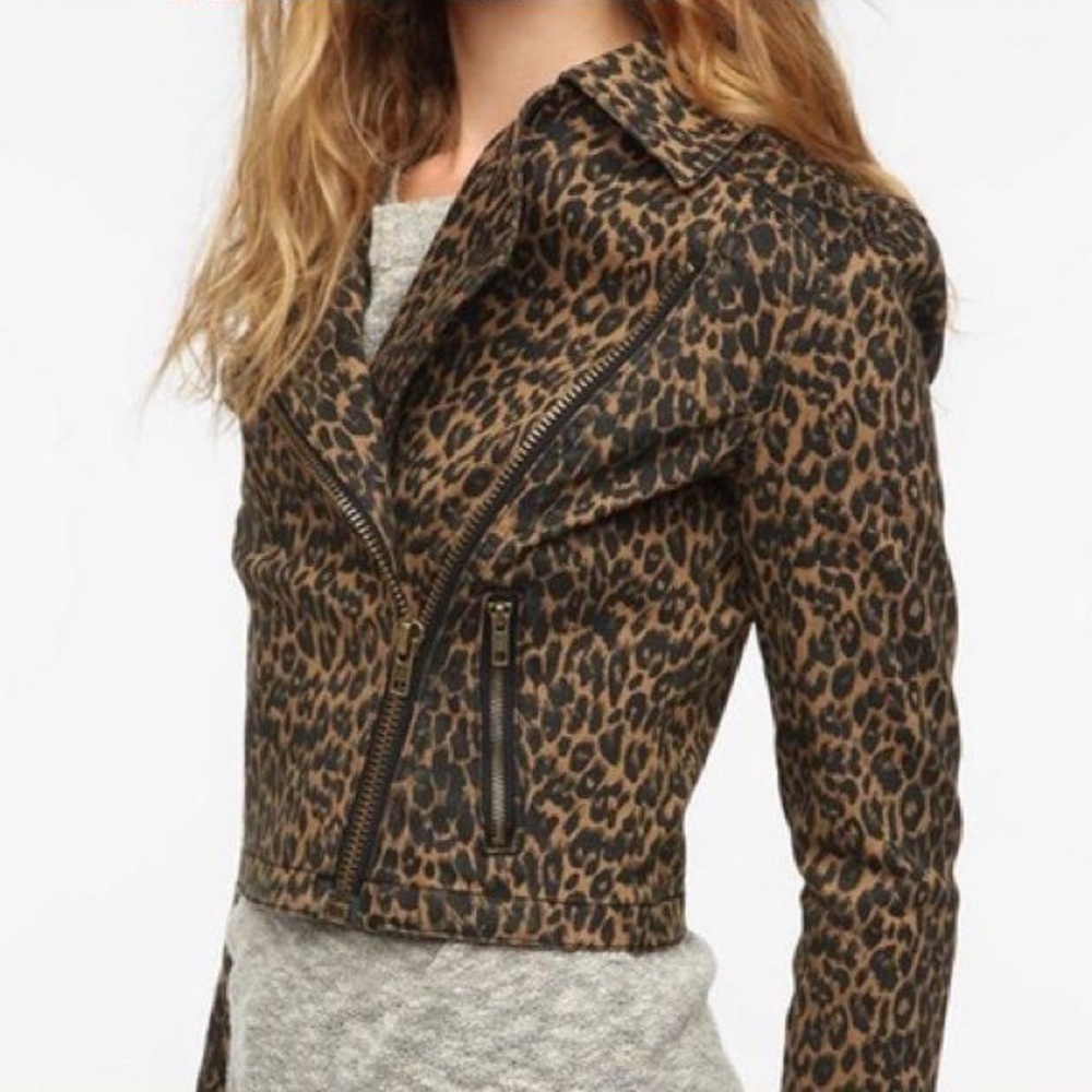Leopard Print Leather Biker Jacket Size Small